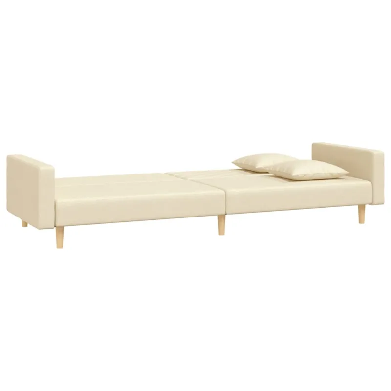 Dvivietė sofa-lova su dvejomis pagalvėmis, kreminė, audinys