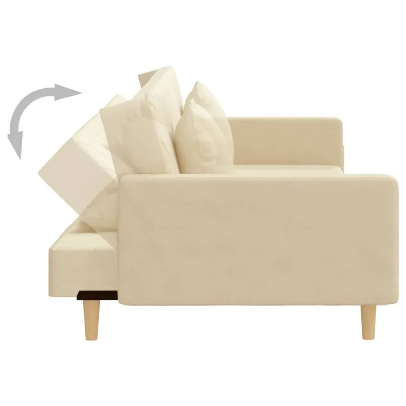Dvivietė sofa-lova su dvejomis pagalvėmis, kreminė, audinys