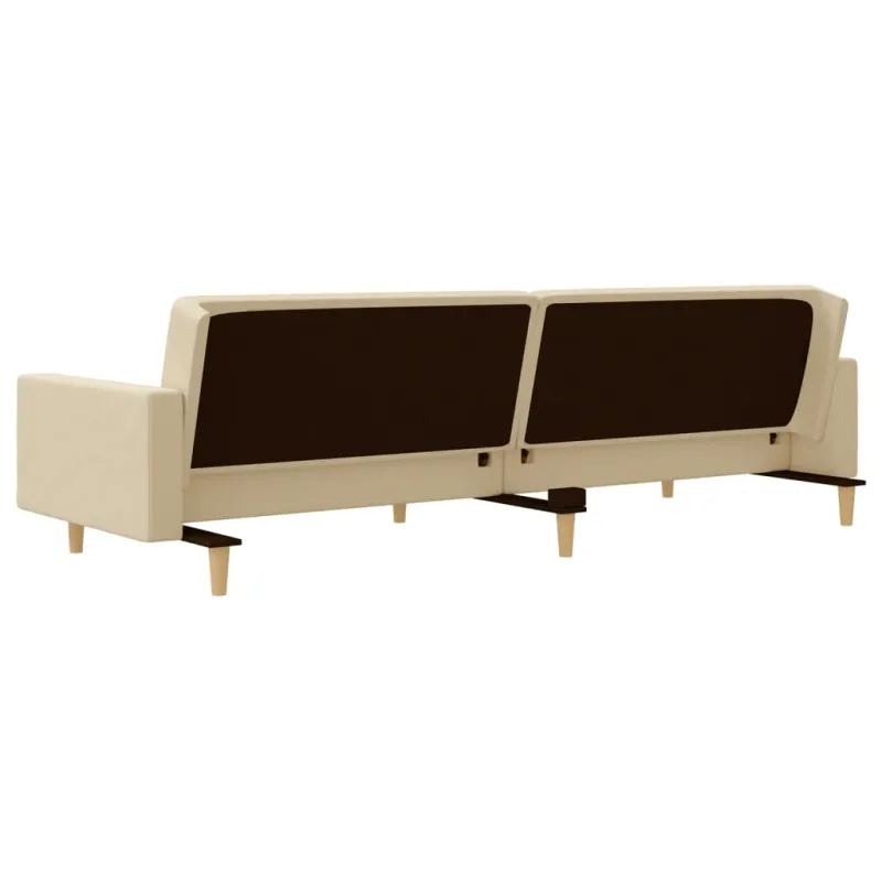 Dvivietė sofa-lova su dvejomis pagalvėmis, kreminė, audinys