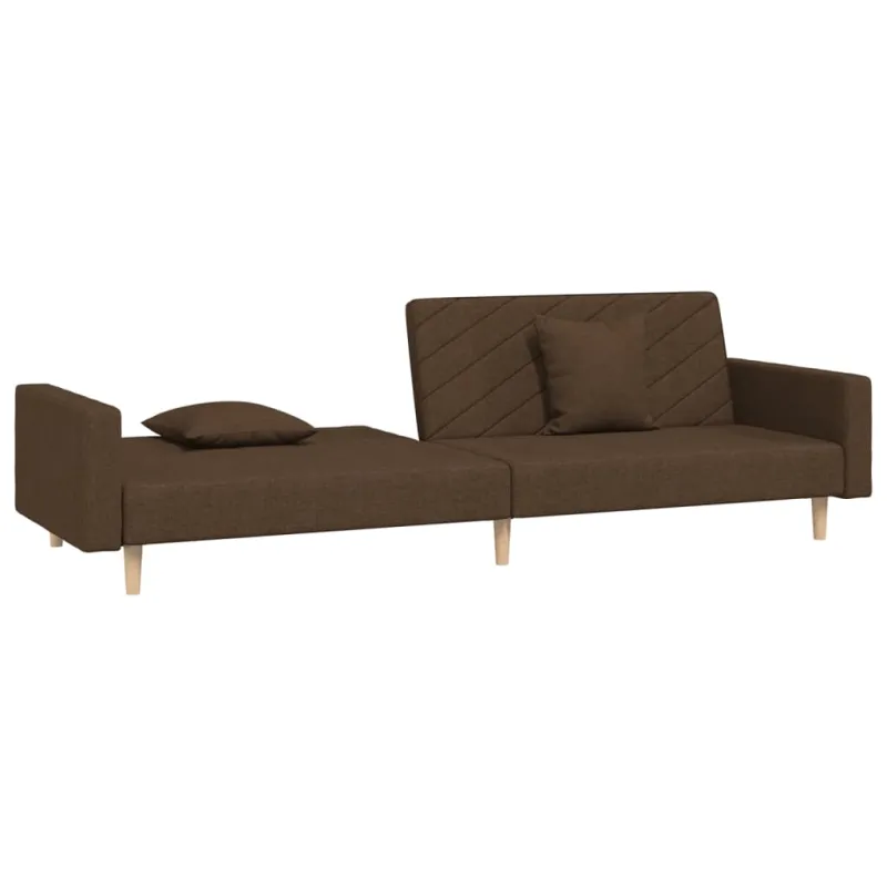 Dvivietė sofa-lova dvejomis pagalvėmis, rudos spalvos, audinys