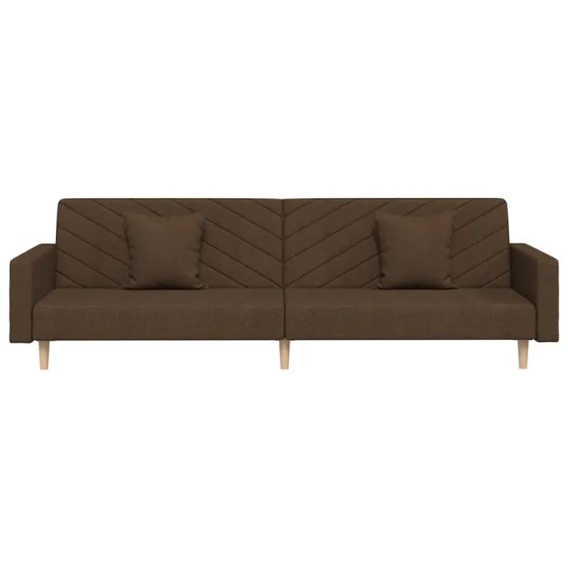 Dvivietė sofa-lova dvejomis pagalvėmis, rudos spalvos, audinys