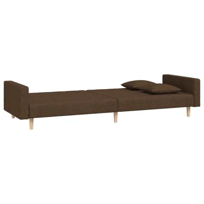 Dvivietė sofa-lova dvejomis pagalvėmis, rudos spalvos, audinys