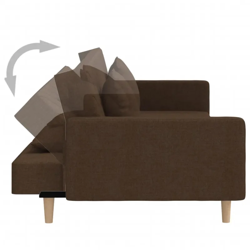 Dvivietė sofa-lova dvejomis pagalvėmis, rudos spalvos, audinys