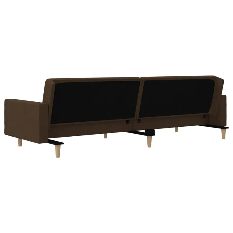 Dvivietė sofa-lova dvejomis pagalvėmis, rudos spalvos, audinys