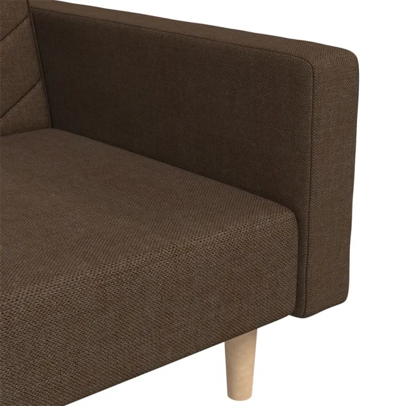 Dvivietė sofa-lova dvejomis pagalvėmis, rudos spalvos, audinys
