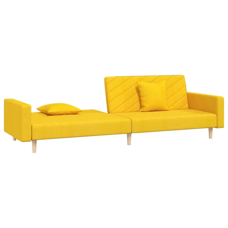 Dvivietė sofa-lova su dvejomis pagalvėmis, geltona, audinys