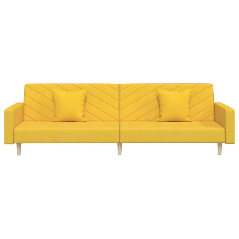 Dvivietė sofa-lova su dvejomis pagalvėmis, geltona, audinys