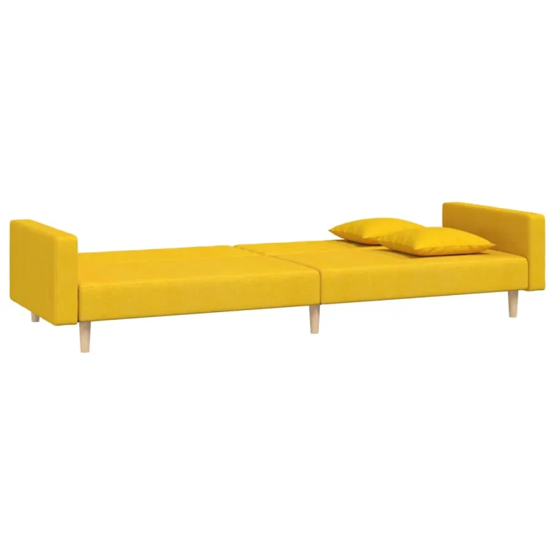 Dvivietė sofa-lova su dvejomis pagalvėmis, geltona, audinys