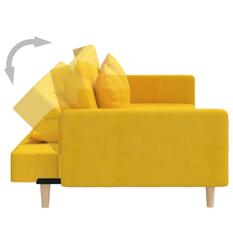 Dvivietė sofa-lova su dvejomis pagalvėmis, geltona, audinys