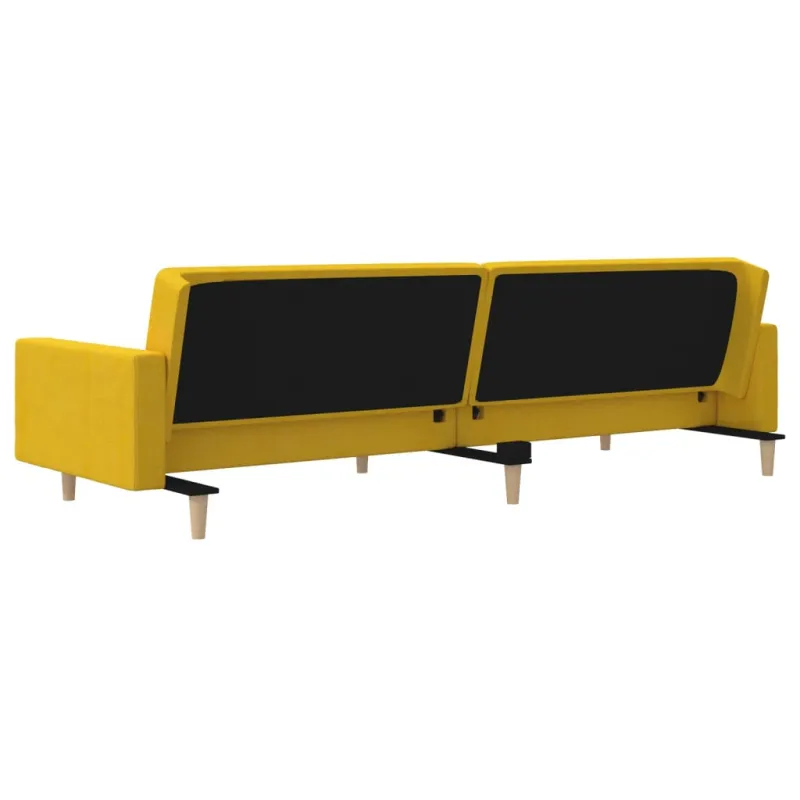 Dvivietė sofa-lova su dvejomis pagalvėmis, geltona, audinys