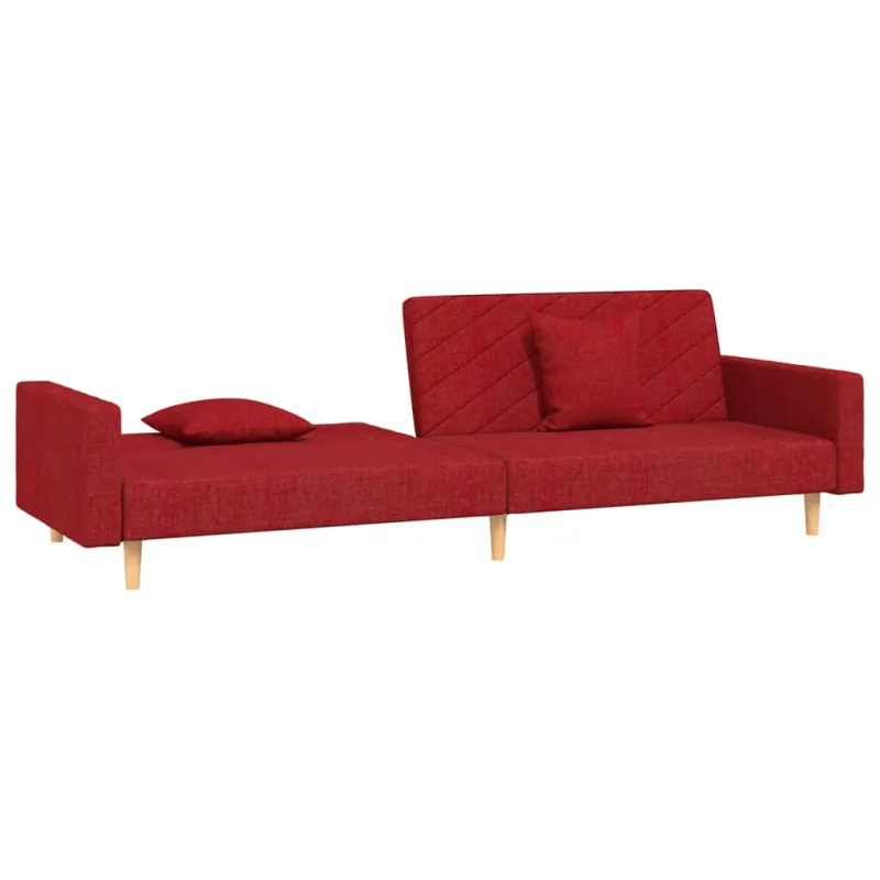 Dvivietė sofa-lova su dvejomis pagalvėmis, vyno, audinys