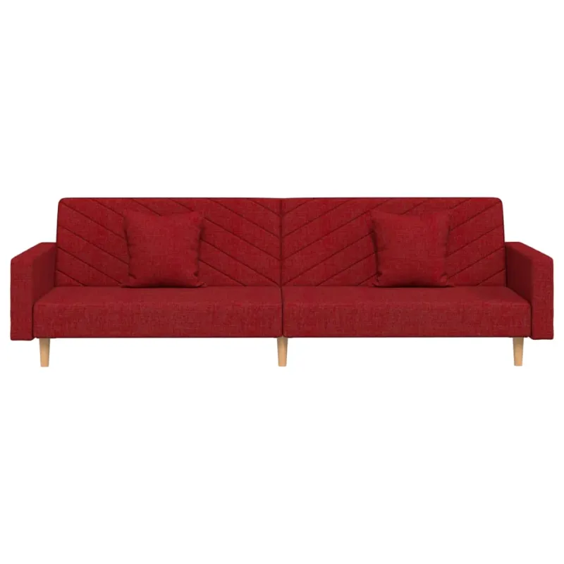 Dvivietė sofa-lova su dvejomis pagalvėmis, vyno, audinys