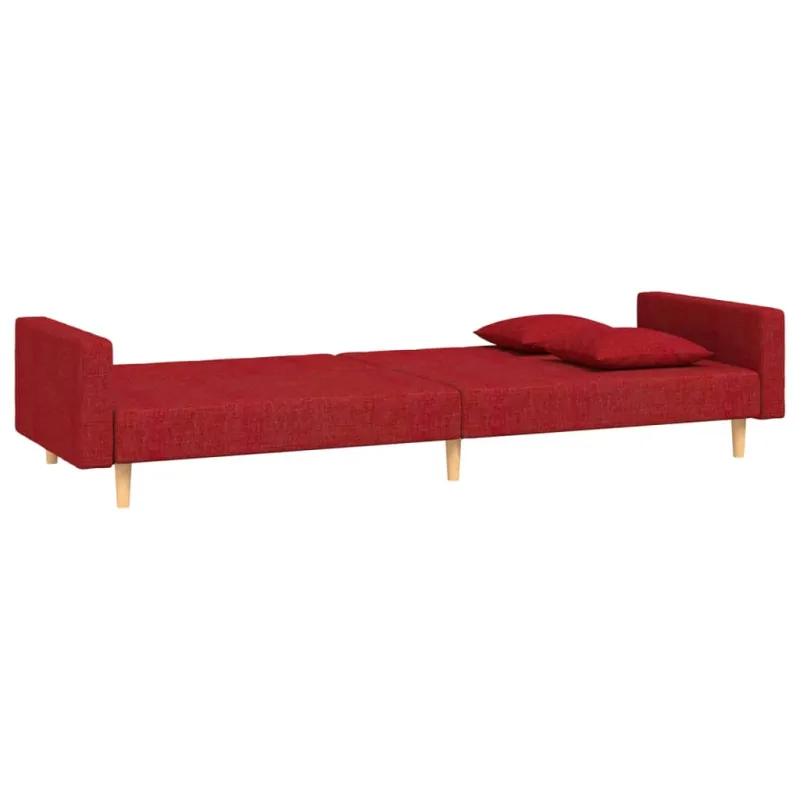 Dvivietė sofa-lova su dvejomis pagalvėmis, vyno, audinys
