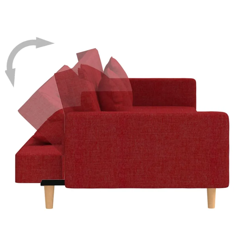Dvivietė sofa-lova su dvejomis pagalvėmis, vyno, audinys
