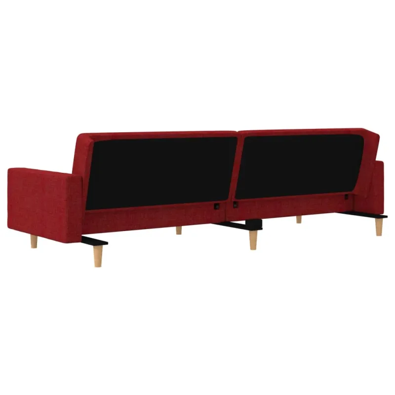 Dvivietė sofa-lova su dvejomis pagalvėmis, vyno, audinys