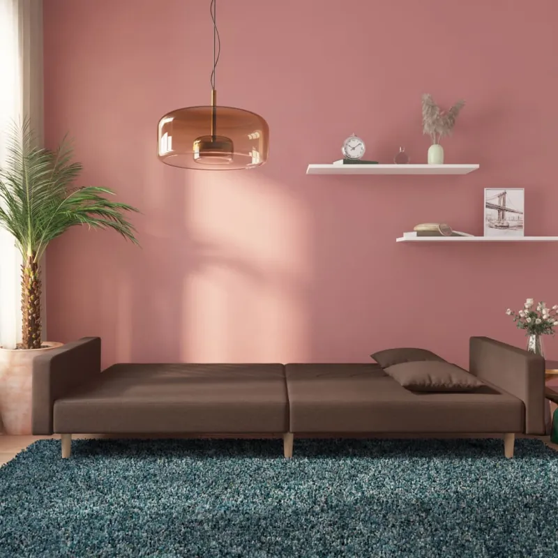 Dvivietė sofa-lova su dvejomis pagalvėmis, taupe, audinys