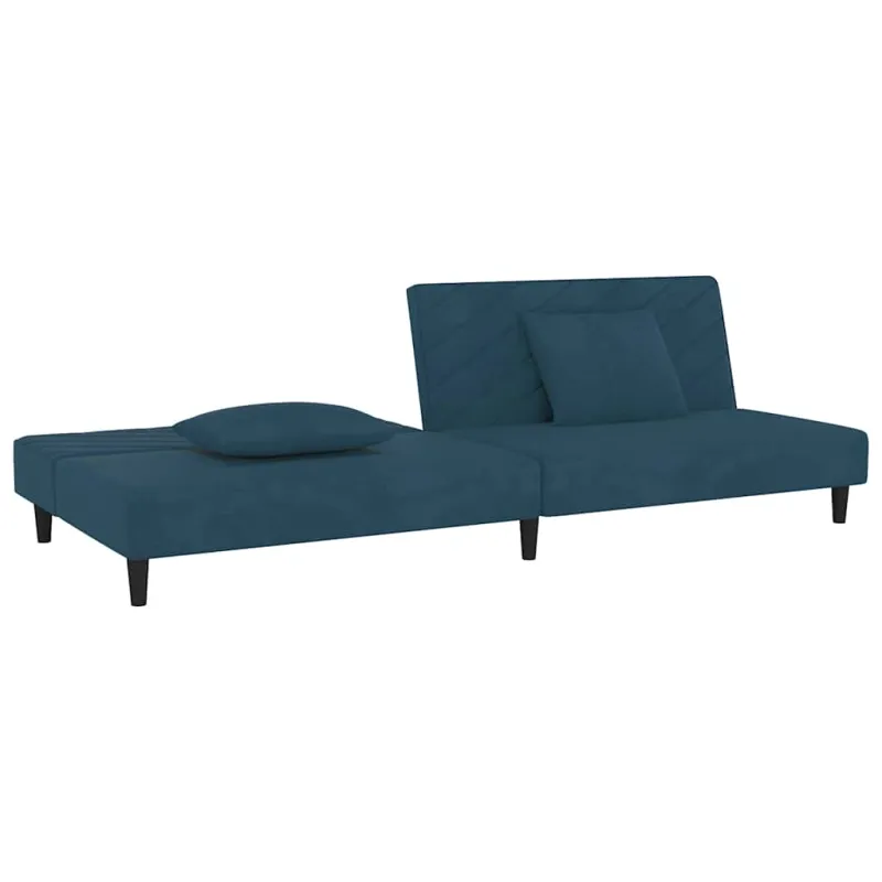Dvivietė sofa-lova su dvejomis pagalvėmis, mėlyna, aksomas