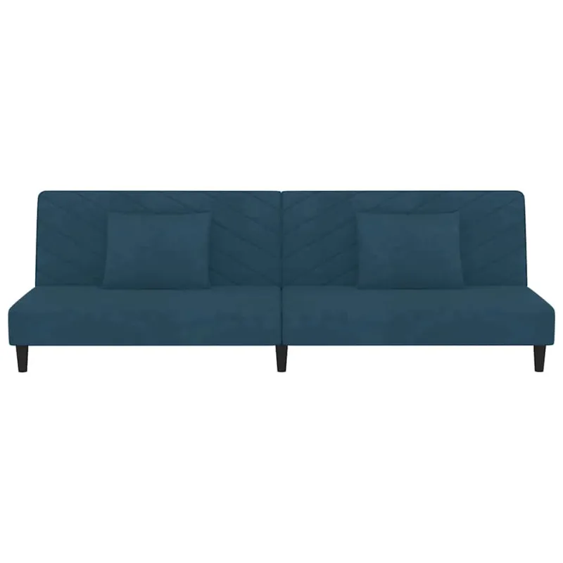 Dvivietė sofa-lova su dvejomis pagalvėmis, mėlyna, aksomas