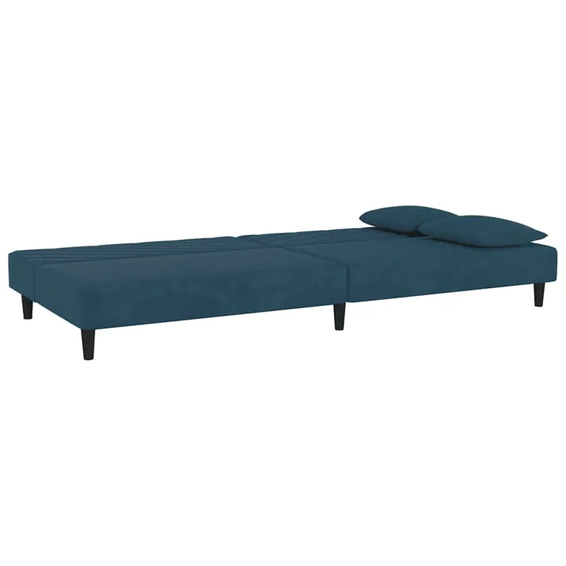 Dvivietė sofa-lova su dvejomis pagalvėmis, mėlyna, aksomas