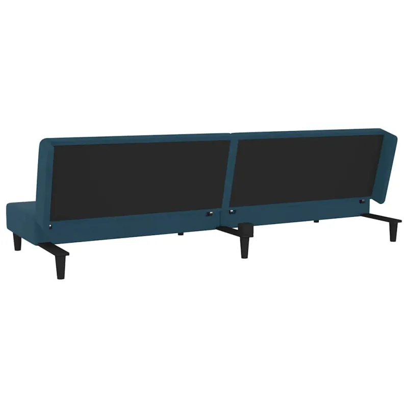 Dvivietė sofa-lova su dvejomis pagalvėmis, mėlyna, aksomas