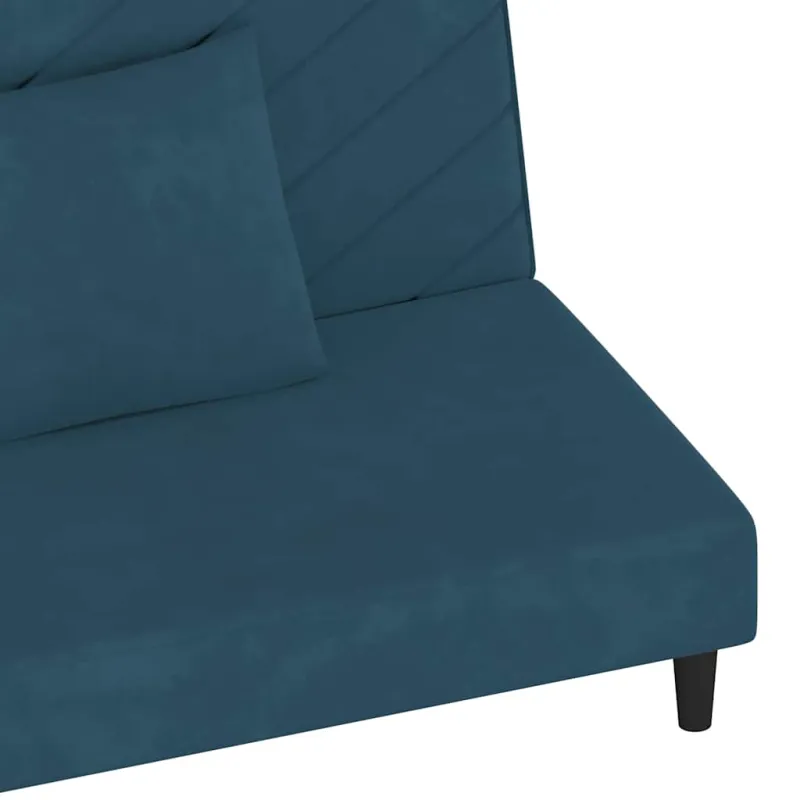 Dvivietė sofa-lova su dvejomis pagalvėmis, mėlyna, aksomas