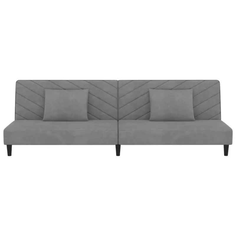 Dvivietė sofa-lova su dvejomis pagalvėmis, pilka, aksomas