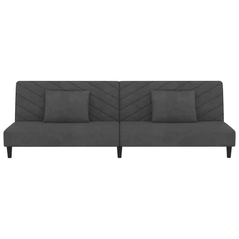 Dvivietė sofa-lova su dvejomis pagalvėmis, pilka, aksomas