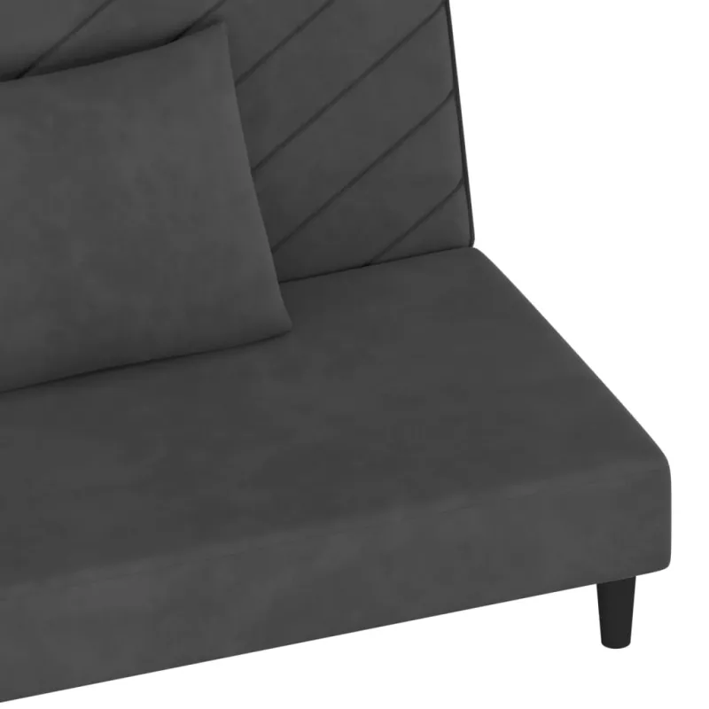 Dvivietė sofa-lova su dvejomis pagalvėmis, pilka, aksomas