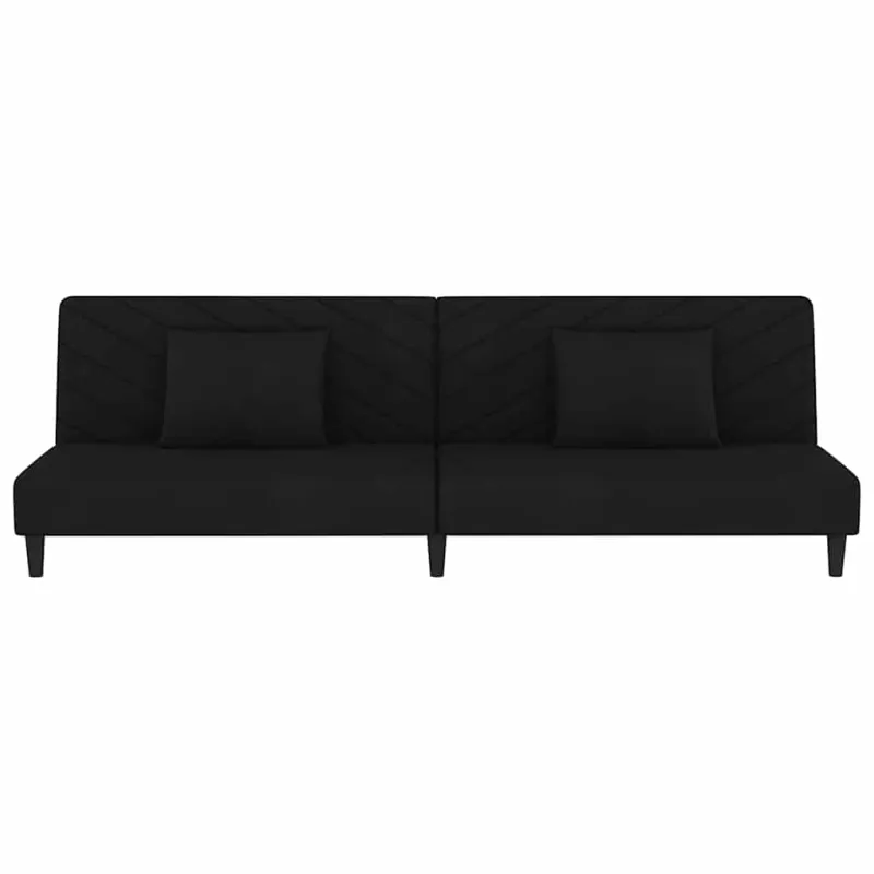 Dvivietė sofa-lova su dvejomis pagalvėmis, juoda, aksomas