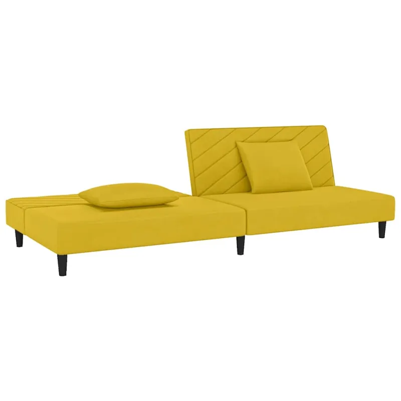 Dvivietė sofa-lova su dvejomis pagalvėmis, geltona, aksomas
