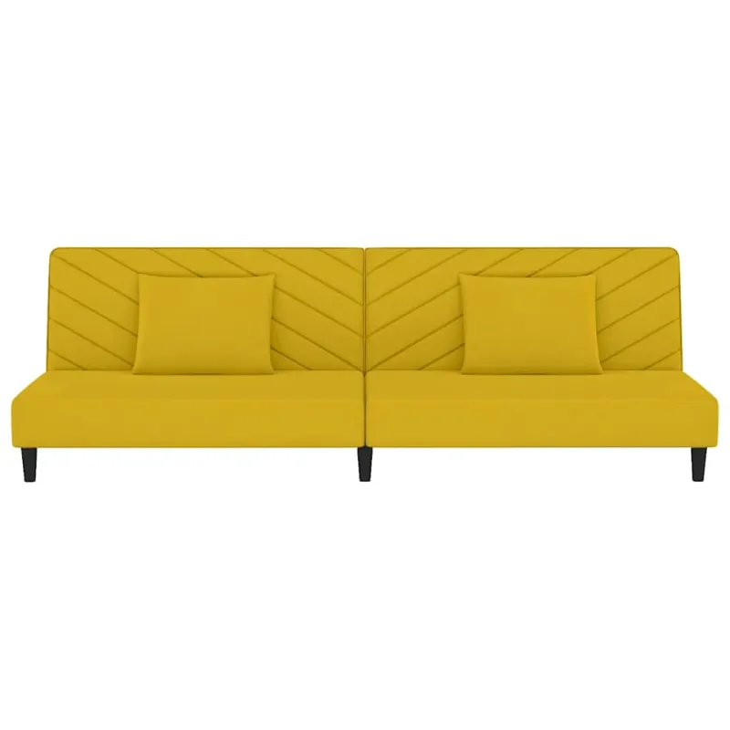 Dvivietė sofa-lova su dvejomis pagalvėmis, geltona, aksomas