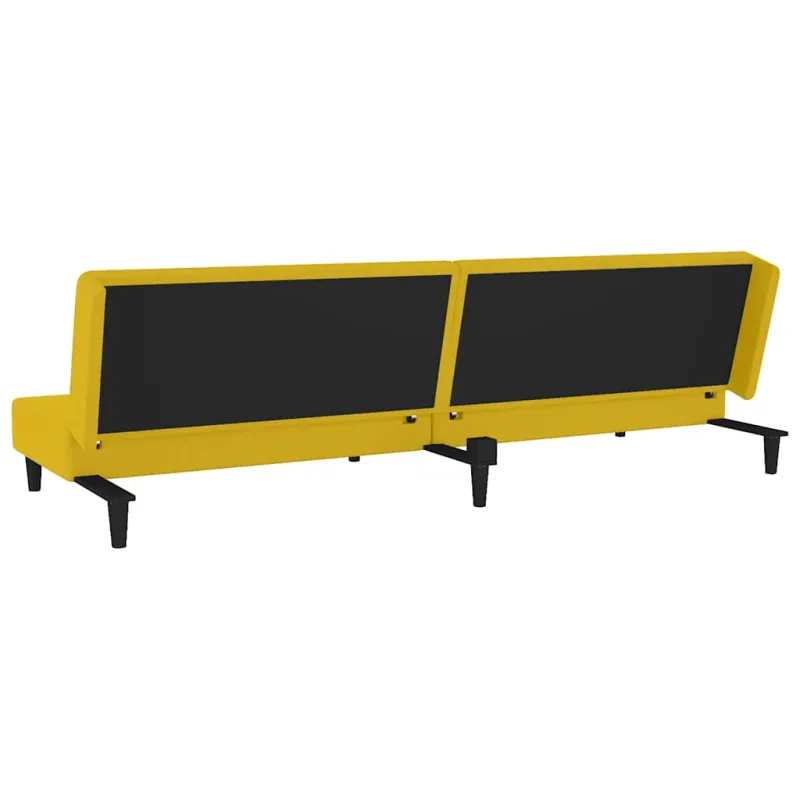 Dvivietė sofa-lova su dvejomis pagalvėmis, geltona, aksomas