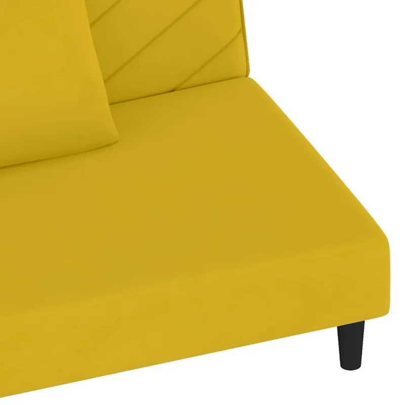 Dvivietė sofa-lova su dvejomis pagalvėmis, geltona, aksomas