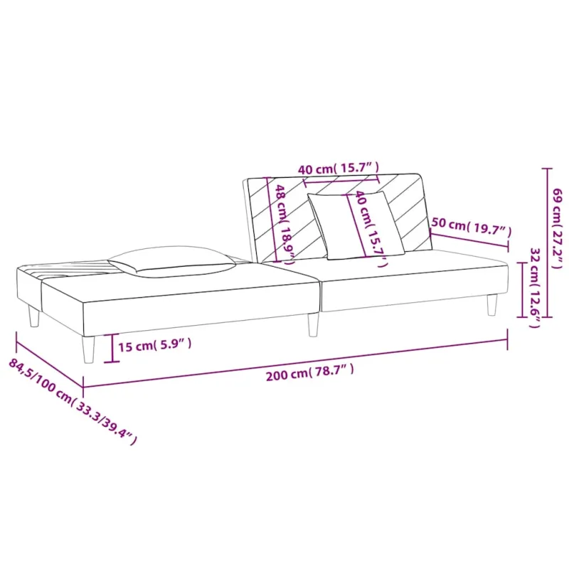 Dvivietė sofa-lova su dvejomis pagalvėmis, geltona, aksomas