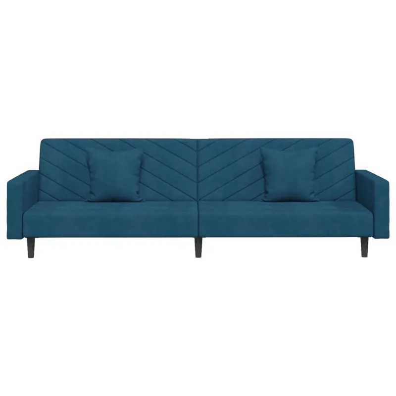 Dvivietė sofa-lova su dvejomis pagalvėmis, mėlyna, aksomas