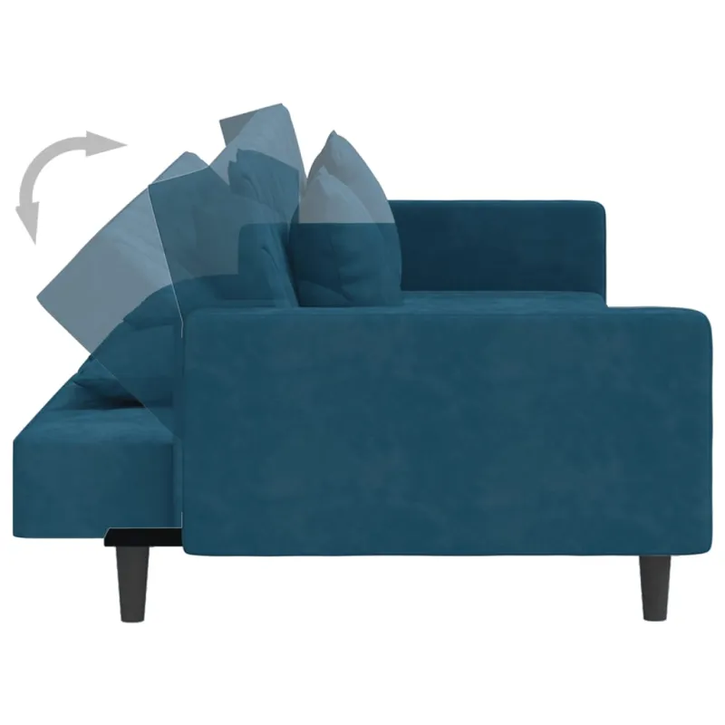 Dvivietė sofa-lova su dvejomis pagalvėmis, mėlyna, aksomas