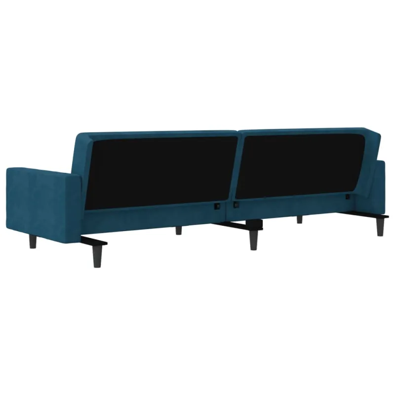 Dvivietė sofa-lova su dvejomis pagalvėmis, mėlyna, aksomas