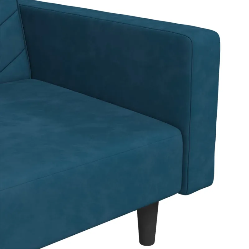 Dvivietė sofa-lova su dvejomis pagalvėmis, mėlyna, aksomas