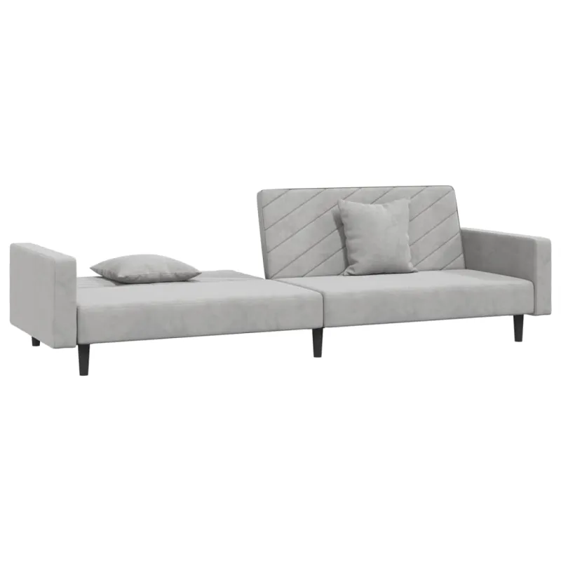 Dvivietė sofa-lova su dvejomis pagalvėmis, pilka, aksomas