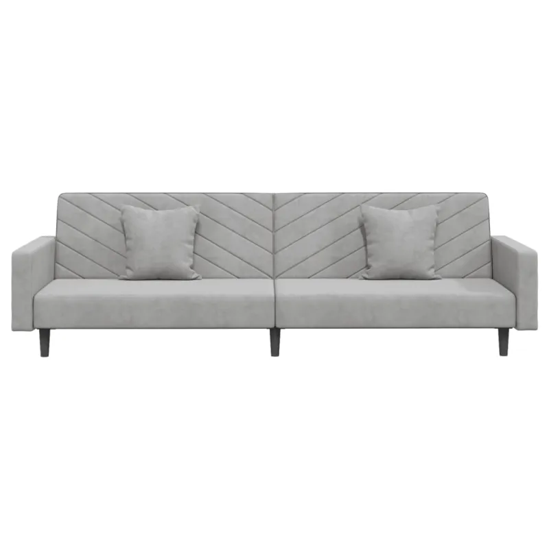 Dvivietė sofa-lova su dvejomis pagalvėmis, pilka, aksomas