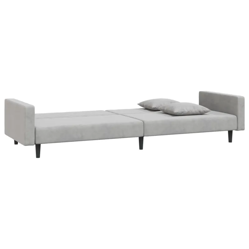 Dvivietė sofa-lova su dvejomis pagalvėmis, pilka, aksomas