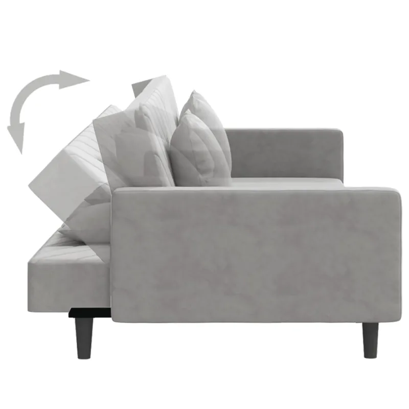 Dvivietė sofa-lova su dvejomis pagalvėmis, pilka, aksomas