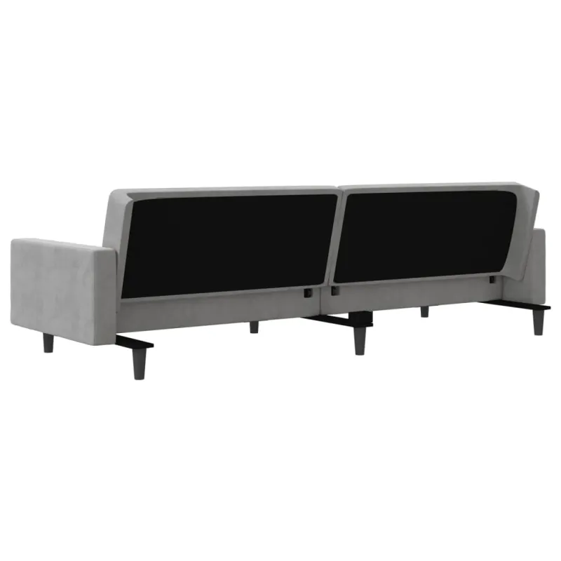Dvivietė sofa-lova su dvejomis pagalvėmis, pilka, aksomas