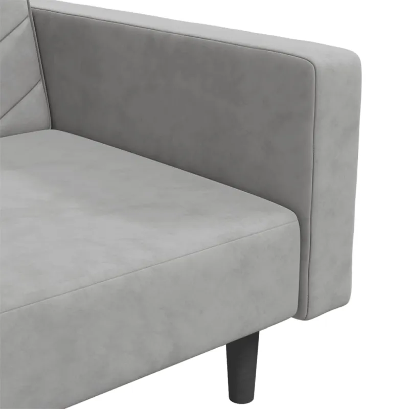 Dvivietė sofa-lova su dvejomis pagalvėmis, pilka, aksomas