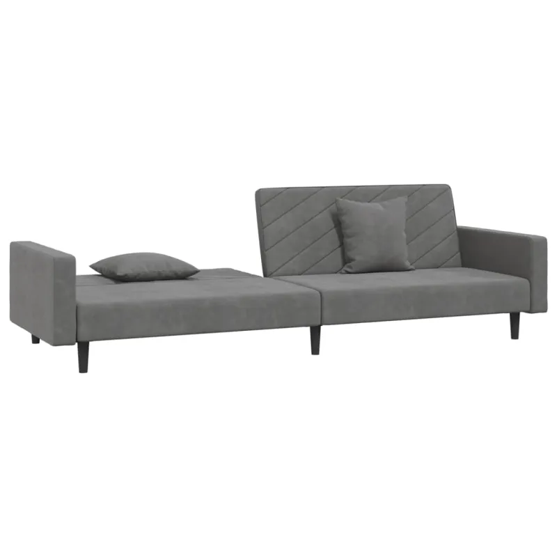 Dvivietė sofa-lova su dvejomis pagalvėmis, pilka, aksomas