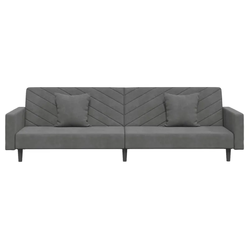 Dvivietė sofa-lova su dvejomis pagalvėmis, pilka, aksomas