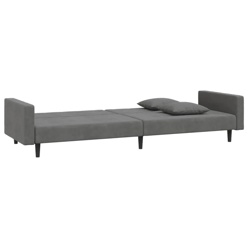 Dvivietė sofa-lova su dvejomis pagalvėmis, pilka, aksomas