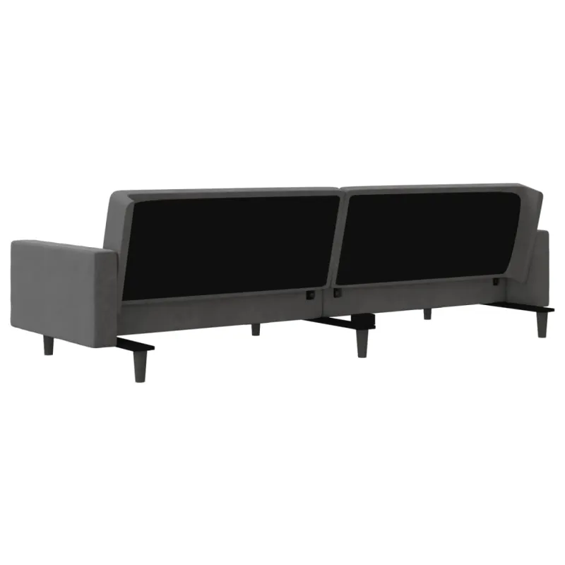 Dvivietė sofa-lova su dvejomis pagalvėmis, pilka, aksomas