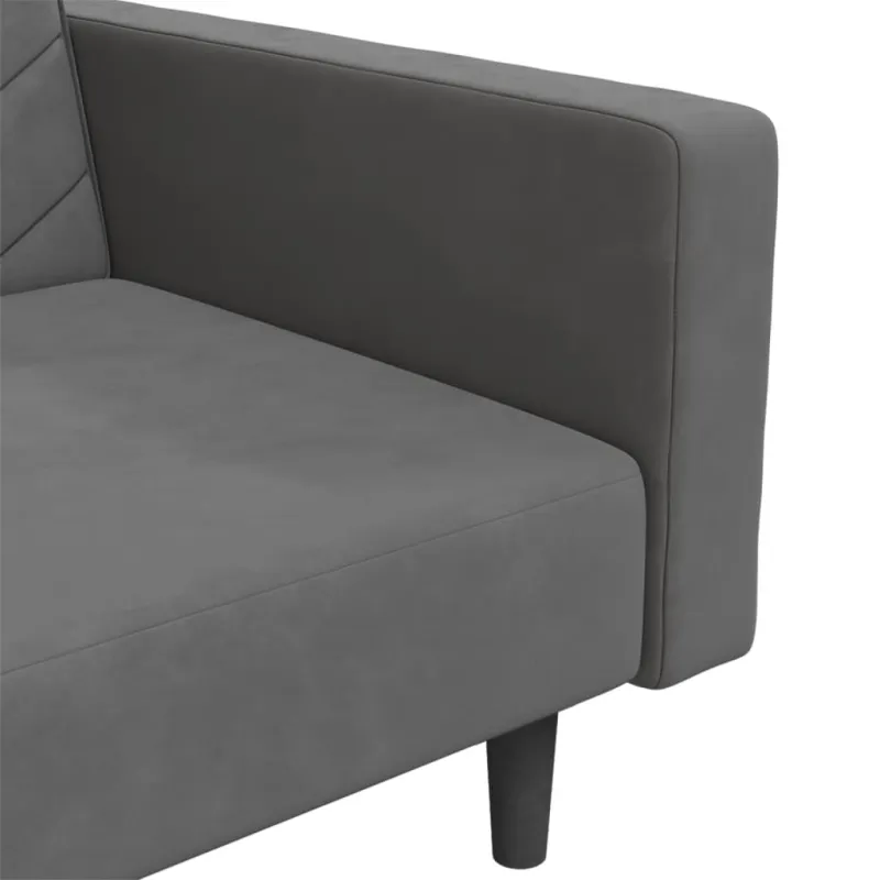 Dvivietė sofa-lova su dvejomis pagalvėmis, pilka, aksomas