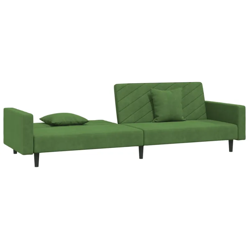 Dvivietė sofa-lova su dvejomis pagalvėmis, žalia, aksomas